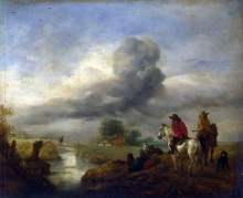 212/wouwerman, philips - two vedettes on the watch by a stream